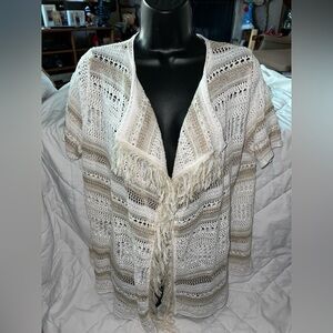Hearts Of Palm Crocheted Metallic Thread Open Front Short Sleeve Sweater